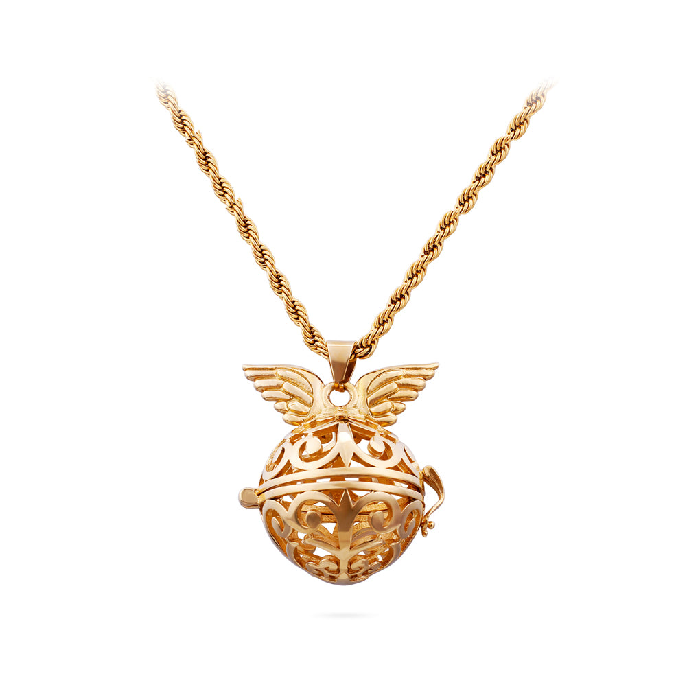 Fashion and Simple Plated Gold Hollow Pattern Round Wings 316L Stainless Steel Pendant with Necklace