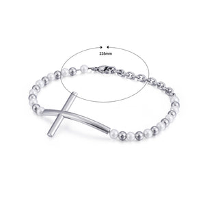 Fashion Simple Cross Round Bead 316L Stainless Steel Bracelet