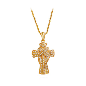 Fashion Personality Plated Gold Cross Cubic Zirconia 316L Stainless Steel Pendant with Necklace