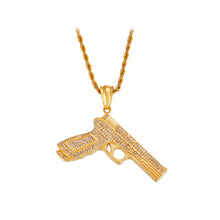 Load image into Gallery viewer, Fashion Personality Plated Gold Plated Pistol 316L Stainless Steel Pendant with Cubic Zirconia and Necklace