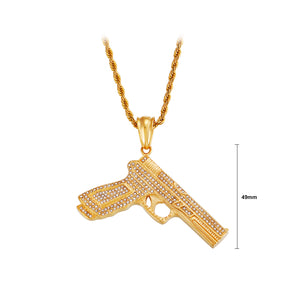 Fashion Personality Plated Gold Plated Pistol 316L Stainless Steel Pendant with Cubic Zirconia and Necklace