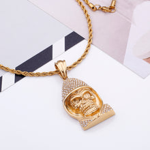 Load image into Gallery viewer, Fashion Personality Plated Gold Skull 316L Stainless Steel Pendant with Cubic Zirconia and Necklace