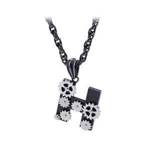 Fashion Creative Plated Black English Alphabet H Gear 316L Stainless Steel Pendant with Necklace