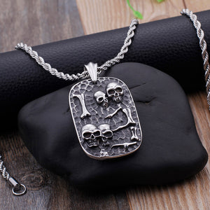 Fashion Punk Skull Geometric Square Brand 316L Stainless Steel Pendant with Necklace