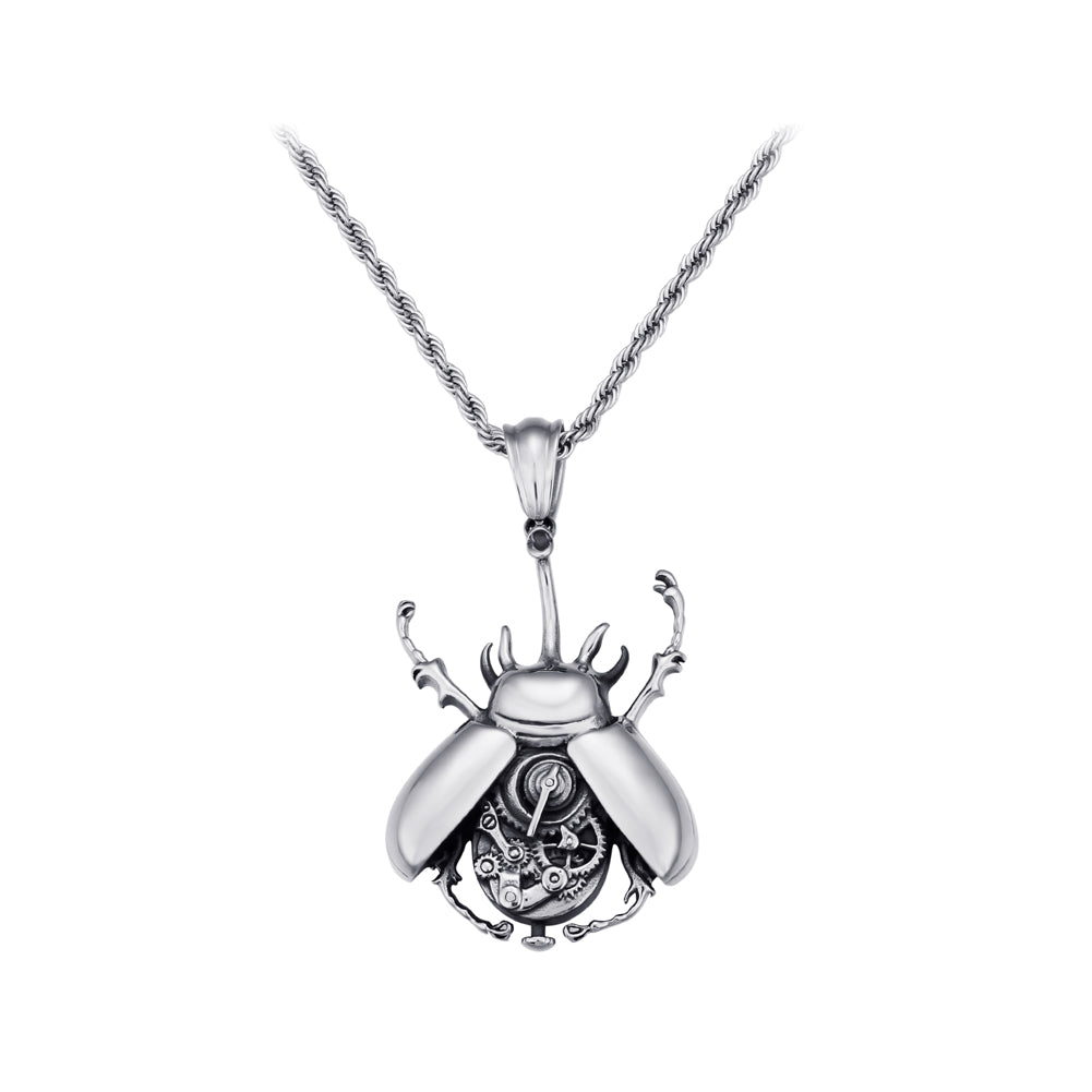 Fashion Personality Mechanical Beetle 316L Stainless Steel Pendant with Necklace