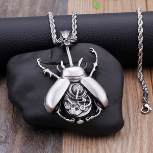 Fashion Personality Mechanical Beetle 316L Stainless Steel Pendant with Necklace