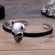 Load image into Gallery viewer, Fashion Personality 316L Stainless Steel Skull Leather Open Bangle