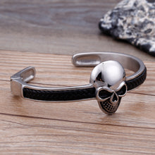 Load image into Gallery viewer, Fashion Personality 316L Stainless Steel Skull Leather Open Bangle