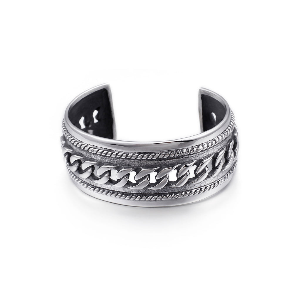 Fashion Vintage Geometric Hollow Pattern Smooth Wide Version 316L Stainless Steel Bangle