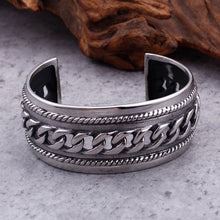Load image into Gallery viewer, Fashion Vintage Geometric Hollow Pattern Smooth Wide Version 316L Stainless Steel Bangle
