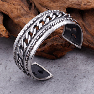Fashion Vintage Geometric Hollow Pattern Smooth Wide Version 316L Stainless Steel Bangle