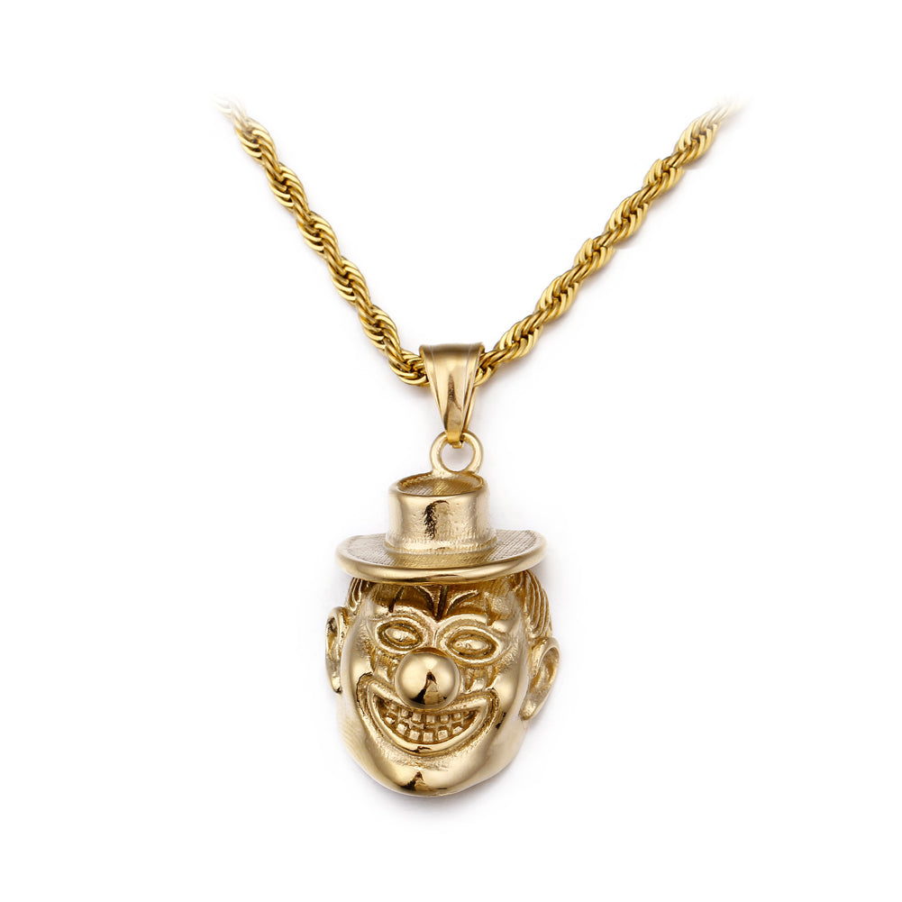 Fashion Creative Plated Gold Clown 316L Stainless Steel Pendant with Necklace