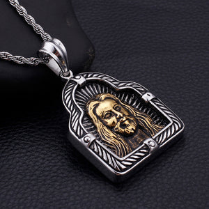 Fashion Simple Golden Jesus Geometry 316L Stainless Steel Pendant with Necklace