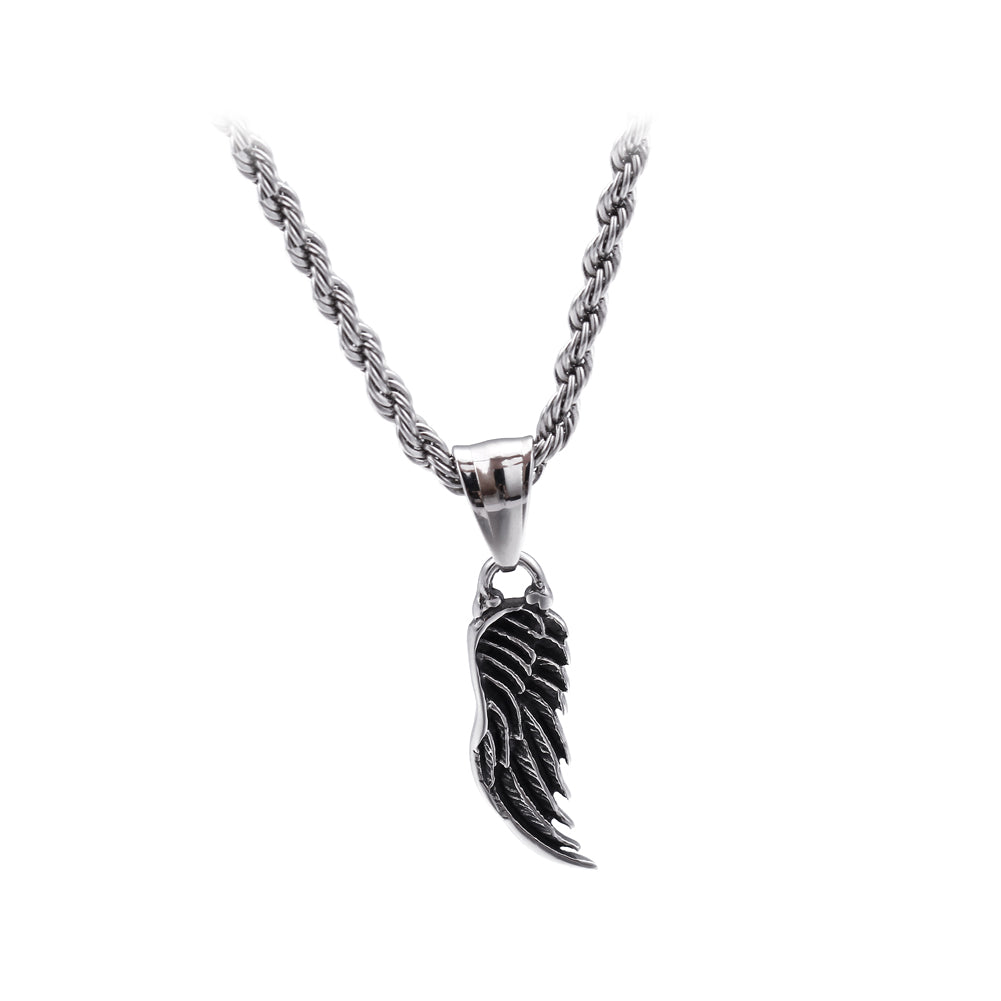 Fashion Personality Feather Wings 316L Stainless Steel Pendant with Necklace