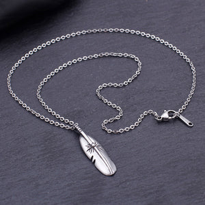 Fashion Simple Feather 316L Stainless Steel Pendant with Necklace