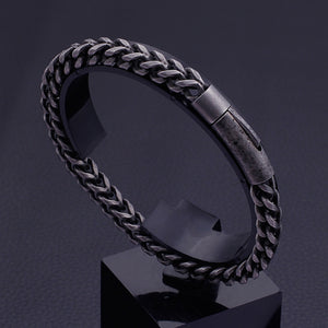 Simple Personality Plated Black Double Geometric 316L Stainless Steel Bracelet 22cm