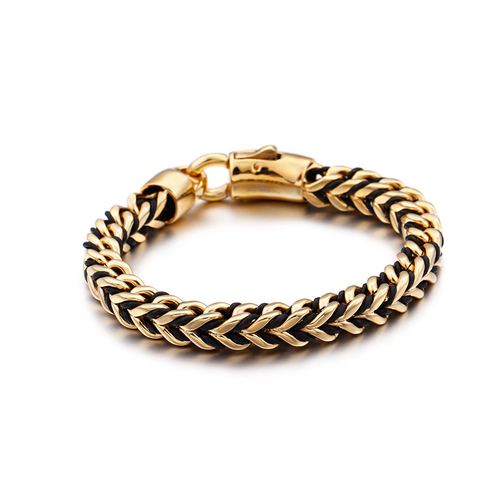 Simple and Fashion Plated Gold Double-layer Geometric 316L Stainless Steel Bracelet 22cm