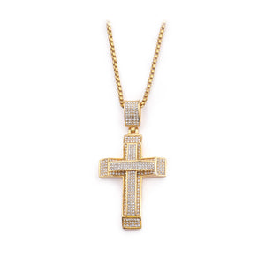 Fashion and Dazzling Plated Gold Cross Cubic Zirconia 316L Stainless Steel Pendant with Necklace