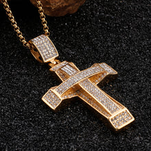 Load image into Gallery viewer, Fashion and Dazzling Plated Gold Cross Cubic Zirconia 316L Stainless Steel Pendant with Necklace