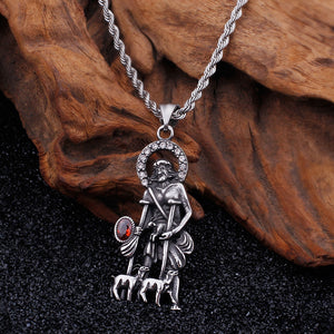 Fashion Personality Old Man and Goat 316L Stainless Steel Pendant with Cubic Zirconia and Necklace