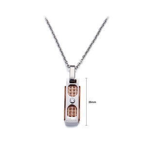 Fashion Simple Rose Gold Two-tone Geometric Square Brand 316L Stainless Steel Pendant with Cubic Zirconia and Necklace