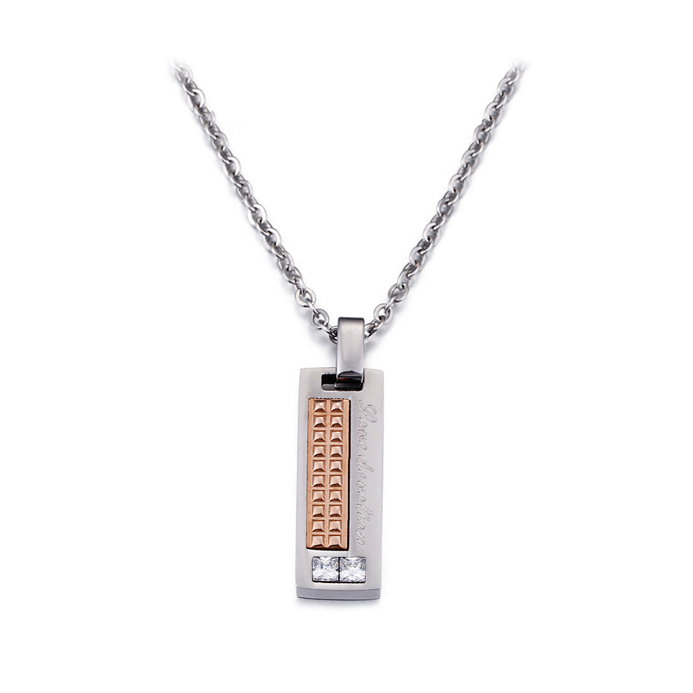 Fashion Simple Rose Gold Geometric Rectangle 316L Stainless Steel Pendant with Cubic Zirconia and Necklace