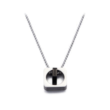Load image into Gallery viewer, Fashion Simple Black and Silver Two-color Geometric Double Square 316L Stainless Steel Pendant with Necklace