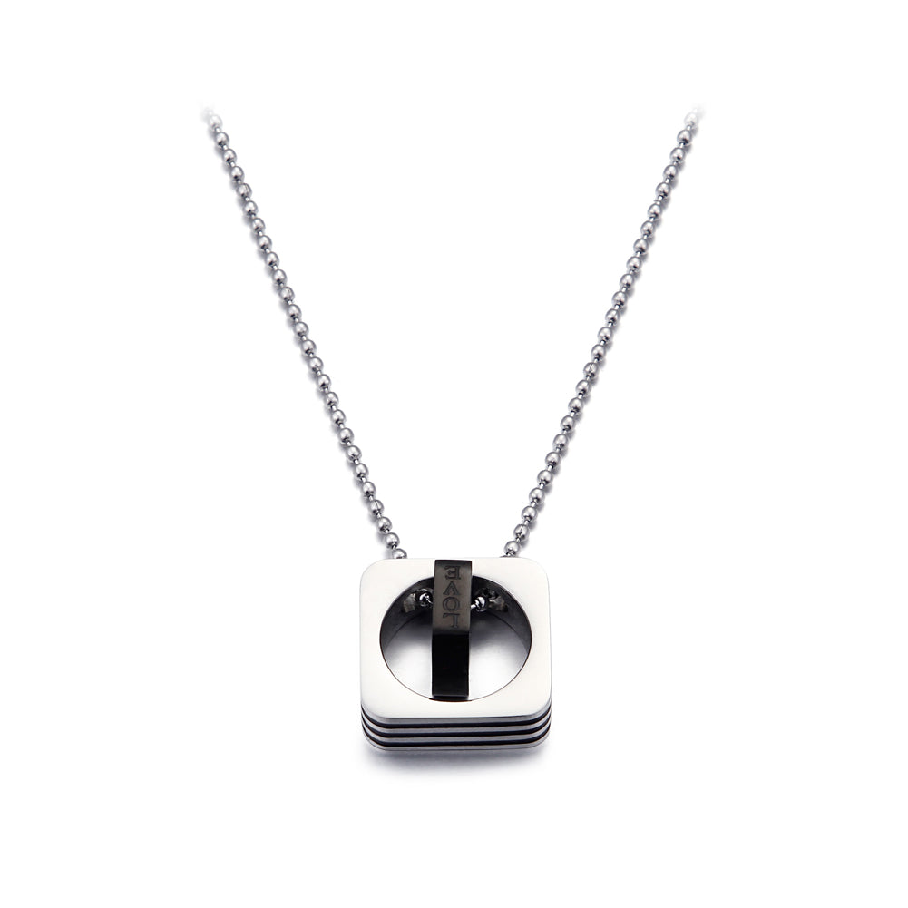 Fashion Simple Black and Silver Two-color Geometric Double Square 316L Stainless Steel Pendant with Necklace