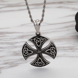 Fashion Vintage Pattern Cross 316L Stainless Steel Pendant with Necklace