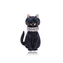 Load image into Gallery viewer, Simple and Cute Plated Gold Cat Brooch with Green Cubic Zirconia