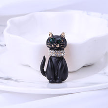 Load image into Gallery viewer, Simple and Cute Plated Gold Cat Brooch with Green Cubic Zirconia
