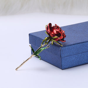 Fashion and Elegant Plated Gold Red Rose Brooch