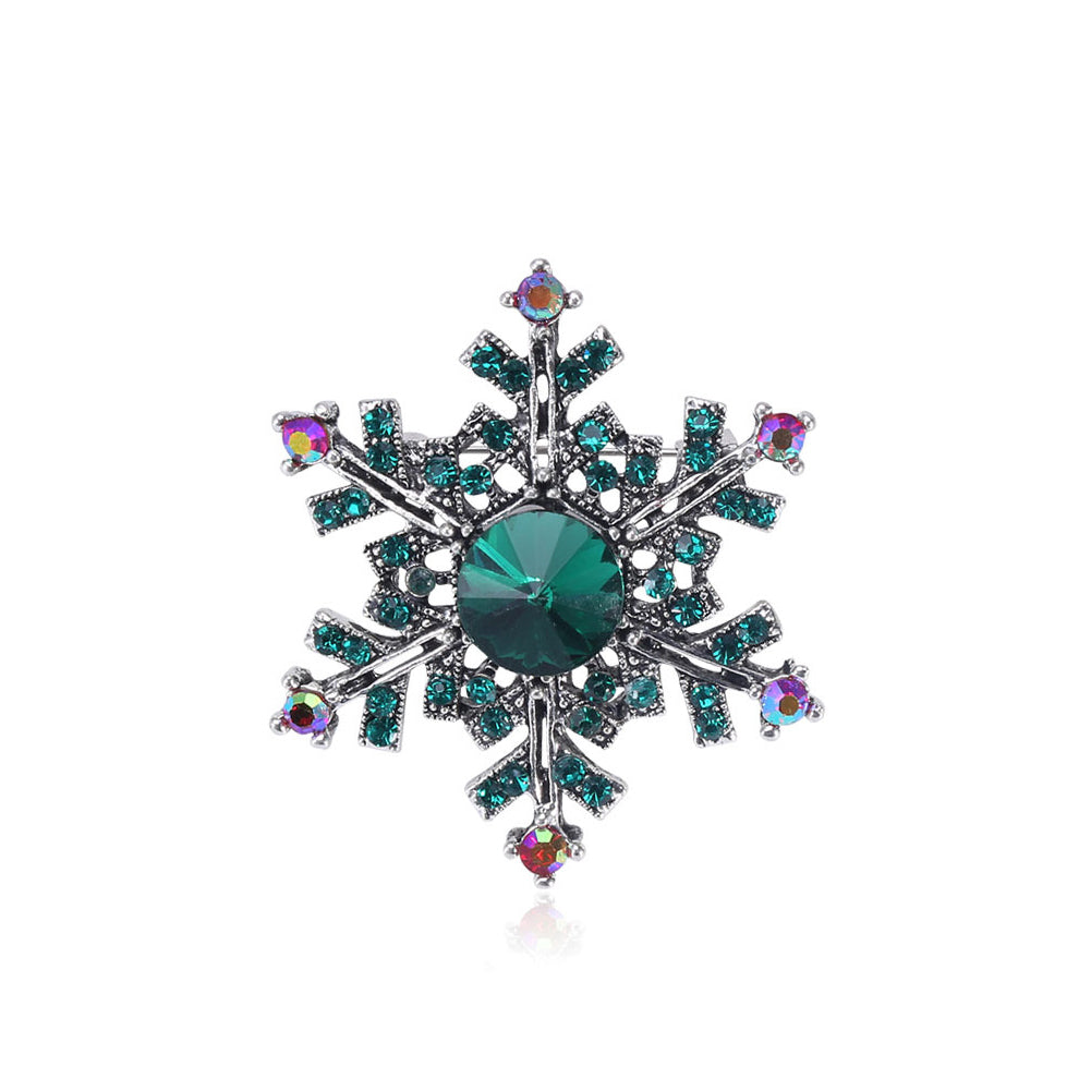 Fashion Bright Snowflake Brooch with Green Cubic Zirconia