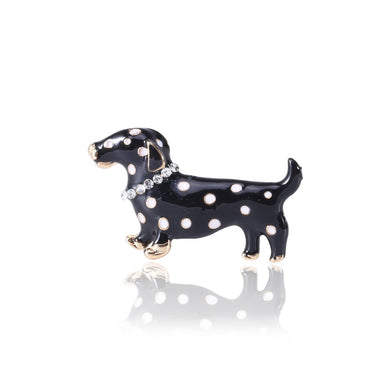 Simple and Cute Black Spotted Dog Brooch with Cubic Zirconia