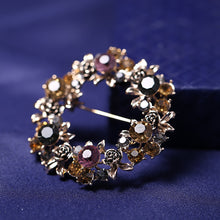 Load image into Gallery viewer, Fashion and Elegant Plated Gold Geometric Rose Round Brooch with Cubic Zirconia