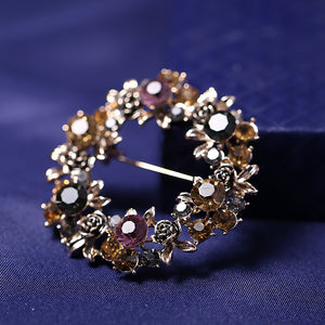Fashion and Elegant Plated Gold Geometric Rose Round Brooch with Cubic Zirconia