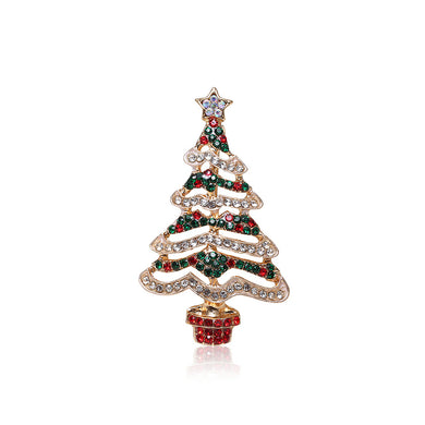 Fashion and Simple Plated Gold Christmas Tree Brooch with Colorful Cubic Zirconia