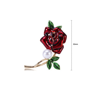 Fashion and Elegant Plated Gold Red Rose Imitation Pearl Brooch