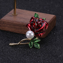 Load image into Gallery viewer, Fashion and Elegant Plated Gold Red Rose Imitation Pearl Brooch