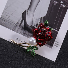 Load image into Gallery viewer, Fashion and Elegant Plated Gold Red Rose Imitation Pearl Brooch