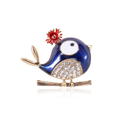 Simple and Cute Blue Bird Brooch with Cubic Zirconia
