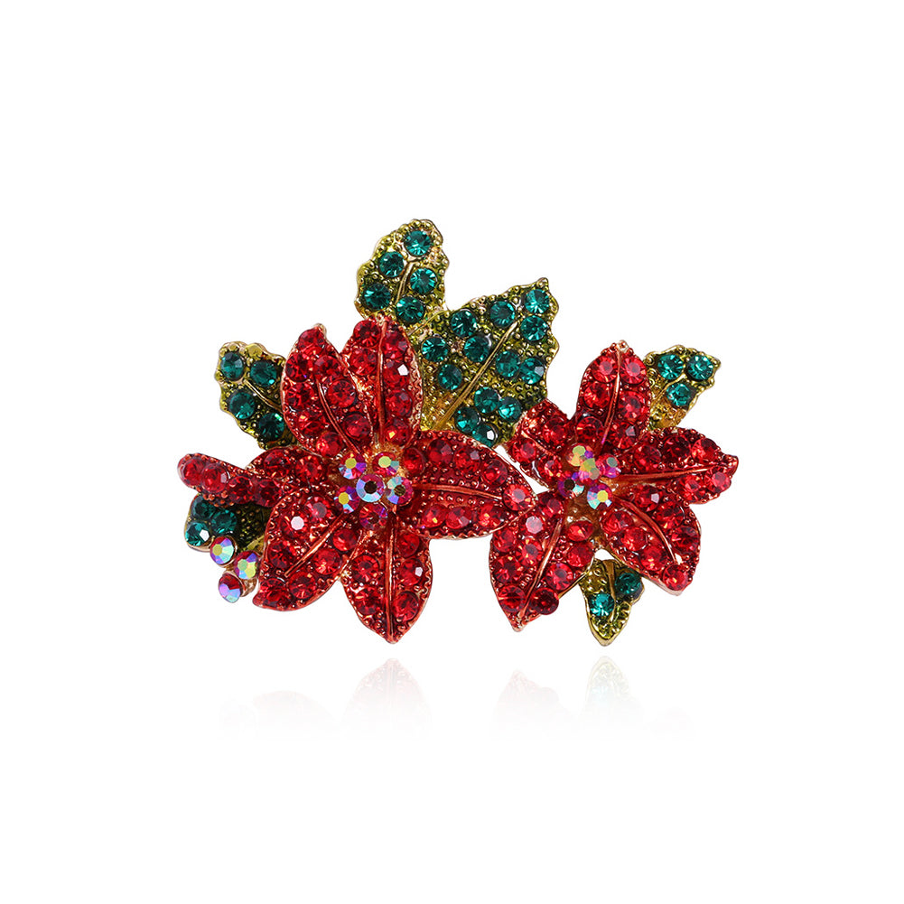 Elegant and Bright Plated Gold Double Flower Brooch with Cubic Zirconia