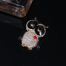 Load image into Gallery viewer, Fashion and Cute Plated Gold Owl Brooch with Cubic Zirconia