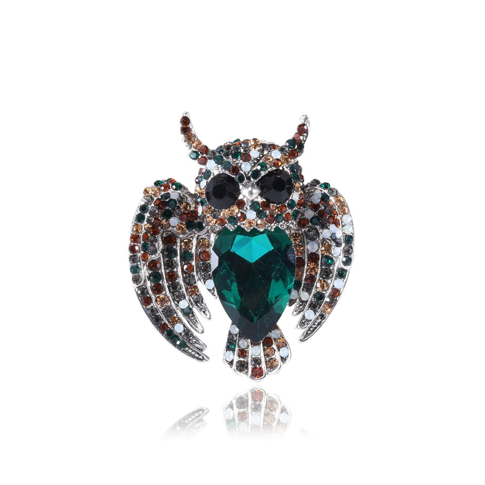Fashion Bright Owl Brooch with Green Cubic Zirconia