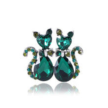 Load image into Gallery viewer, Simple and Cute Double Cat Brooch with Green Cubic Zirconia
