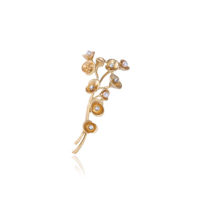 Fashion and Simple Plated Gold Branch Flower Imitation Pearl Brooch with Cubic Zirconia