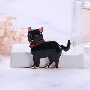 Simple and Cute Black Cat Brooch with Cubic Zirconia