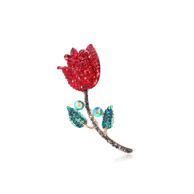 Fashion and Dazzling Plated Gold Rose Brooch with Red Cubic Zirconia