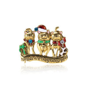 Fashion and Cute Plated Gold Christmas Cat Brooch with Cubic Zirconia