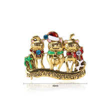 Load image into Gallery viewer, Fashion and Cute Plated Gold Christmas Cat Brooch with Cubic Zirconia
